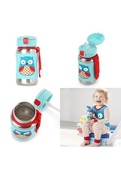 My Reality Fashion Skip Hop Zoo Stainless Steel Water Bottle with Straw 350 ml Owl