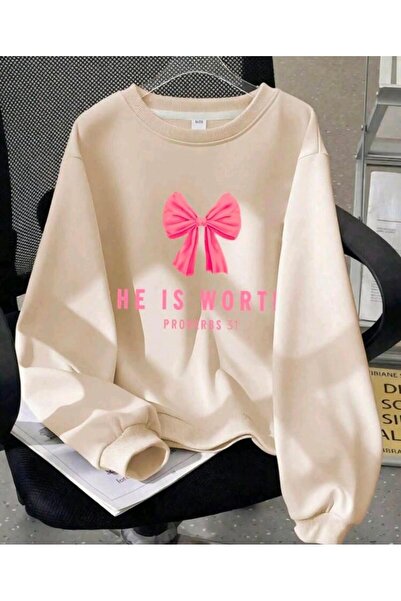 Elvino She Is Worthy Printed Women'S/Men's Unisex Oversized Crew Neck 3-Thread Sweatshirt