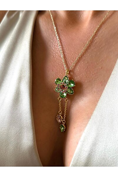 staınless steel Zircon Stone Colorful Lotus Steel Necklace