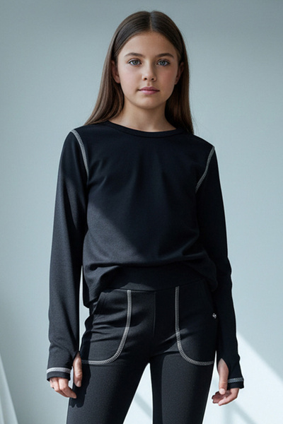 Colorinas Fleepy Finger-Looped Karyoka Stitched Long Sleeve Girl's T-Shirt