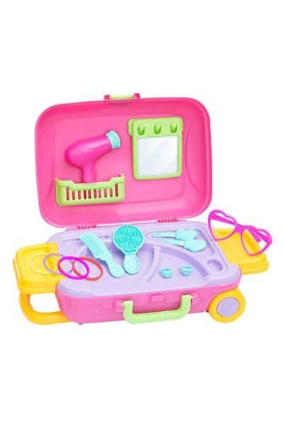 OEM Pink Rolling Suitcase Hairdresser Playset - 18 pieces