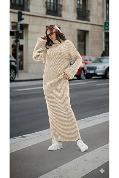 TOFİX textile Triko 2Li Takım Skirt Sweater Boğazlı Fitili