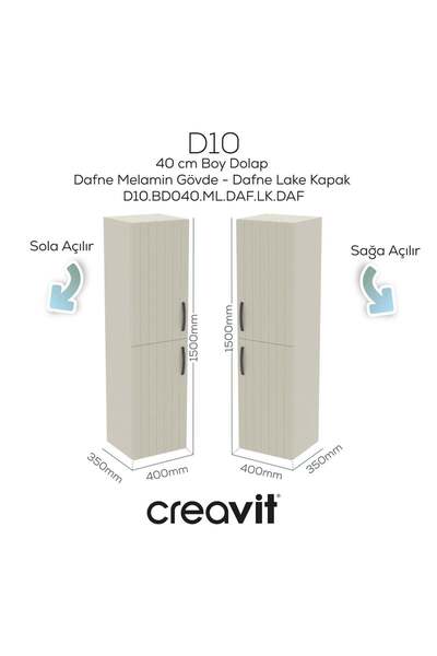 Creavit D10 40 cm Sağ Boy Dolabı Dafne Melamin Gövde Lake Kapak