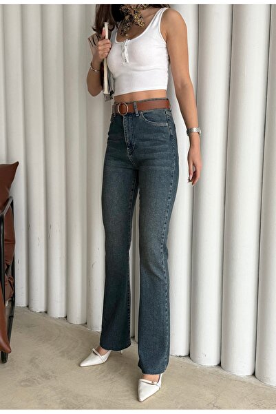 Bluezoni Women's Green Tint Boy Fit Flare Jeans