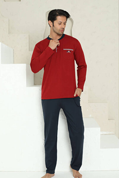 ALİMER Set de pijamale pentru bărbați - Bordeaux Arma Broderie material elast...