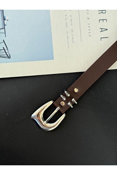 TABA BUTİK Curea de piele pentru femei cu detaliu de punte metalică