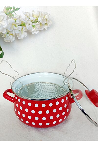 EBRULİEMAYE Red Polka Dot Enamel Roasting Pot 3 Liters Medium Size 20 cm Diameter