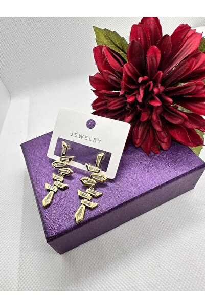 JEWELRY أقراط فولاذية متدلية بتصميم حجر الزركون وحجر الحصى