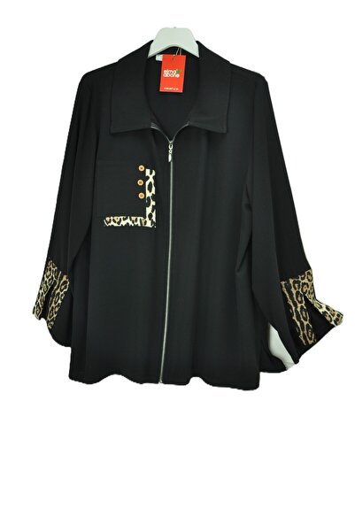 elma abone Plus Size Super Quality Zippered Leopard Detail Shirt Bluse