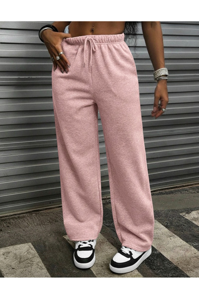 SLAW REZZ Women's Black Sweatpants High Waist Winter Fleece-Lined Stitched Hem Wide Leg Sweatpants