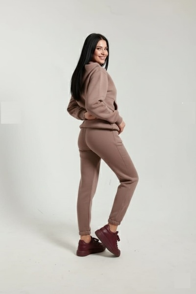 fh fashionhere Women's Soft Top and Bottom 3 Thread Brown Tracksuit Set with Side Pockets and Fleece Inside