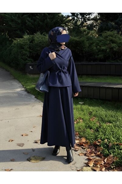 inci wears Women's Suede Skirt Suit Navy Blue