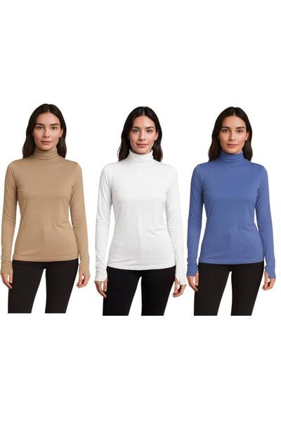 ALDAIYR 3 Pcs Round Neck Women's Long Sleeve Stretch Fabric Bodysuit with Fin...