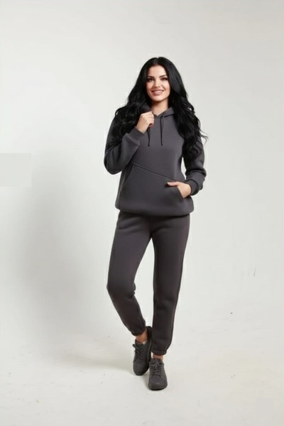 fh fashionhere Women's Soft Top and Bottom 3 Thread Dark Smoked Tracksuit Set with Side Pockets and Fleece Inside