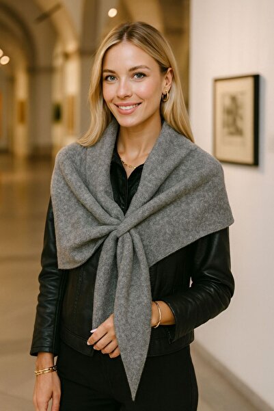 FELLMENS Gray Soft Textured Knitwear Tie-Up Women's Shoulder Shawl Bolero