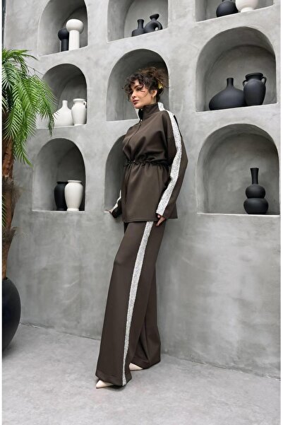 Cardella Σετ δύο τεμαχίων Simli ριγέ Premium Scuba Fabric Hijab με παντελόνι που ταιριάζει στο χιτζάμπ