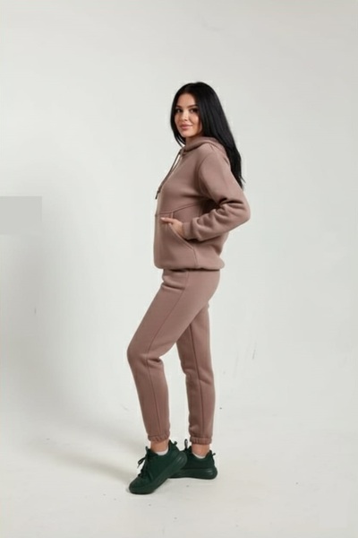 fh fashionhere Women's Soft Top and Bottom 3 Thread Brown Tracksuit Set with Side Pockets and Fleece Inside