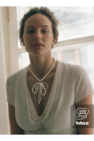Handmade Özel Tasarım İnci Fiyonk Kolye - Modern Bridal Model | Blaz Studio