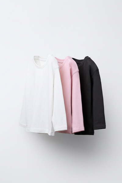 Magu Girls' Cotton 3-Piece Long Sleeve T-Shirt Set – Ecru, Pink, Black