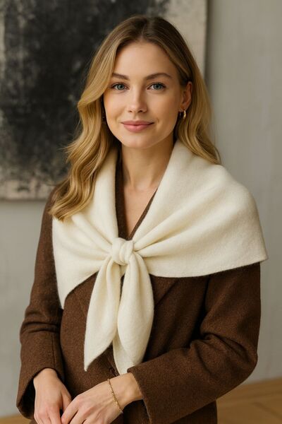 FELLMENS Ecru Soft Textured Knitwear Tie-Up Women's Shoulder Shawl Bolero