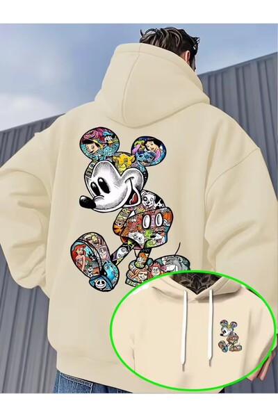 Zonsra Unisex Mickey Mouse Baskılı Kapşonlu Sweatshirt