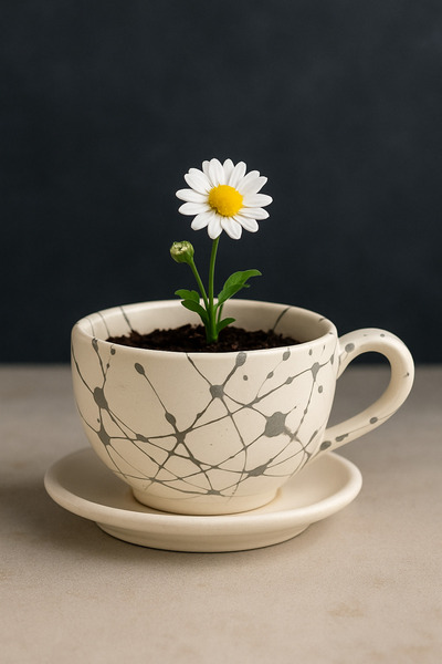 Momiko Sıçratma Boya Sanat Fincan Saksı - El Yapımı Dekoratif Beton
