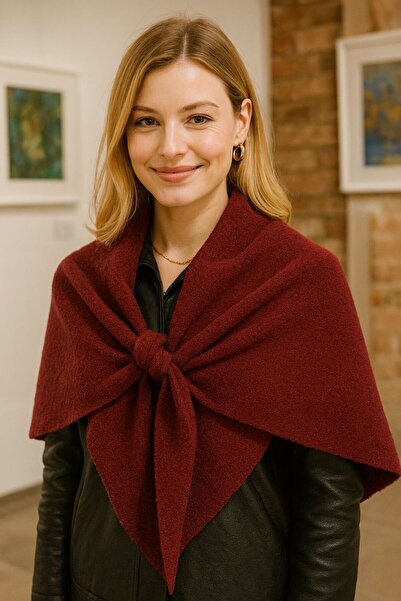 FELLMENS Burgundy Soft Textured Knitwear Tie-Up Women's Shoulder Shawl Bolero