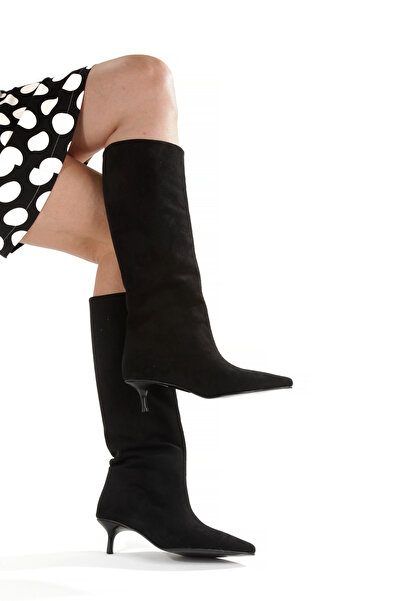 MİNNACE Μαύρες μπότες Σουέτ με μυτερή μύτη και λεπτό τακούνι 5 εκ. Νέα σεζόν