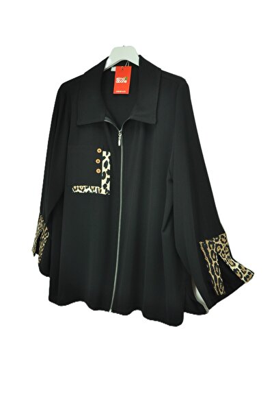 elma abone Plus Size Super Quality Zippered Leopard Detail Shirt Bluse
