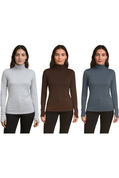 ALDAIYR 3 Pcs Round Neck Women's Long Sleeve Stretch Fabric Bodysuit with Fin...
