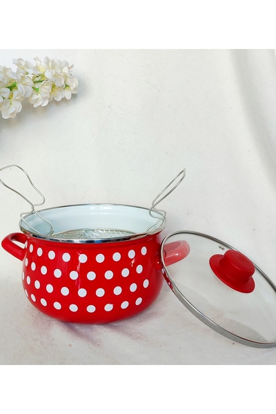 EBRULİEMAYE Red Polka Dot Enamel Roasting Pot 3 Liters Medium Size 20 cm Diameter