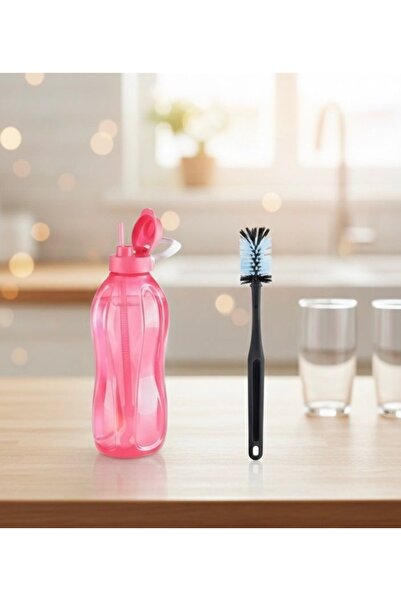 Tupperware Eco Bottle 2 Lt Bottle with Straw Pink + Eco Bottle Brush Black