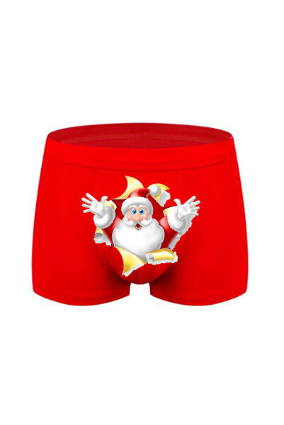 HediyeMania Yırtık Dondan Çıkan Noel Baba Baskılı Yılbaşı Hediyesi Espirili Kırmızı Erkek Boxer