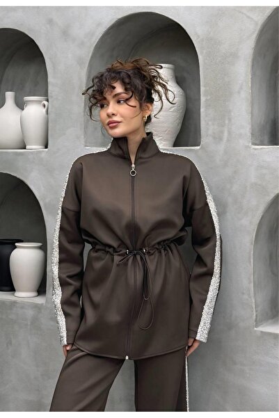 Cardella Σετ δύο τεμαχίων Simli ριγέ Premium Scuba Fabric Hijab με παντελόνι που ταιριάζει στο χιτζάμπ