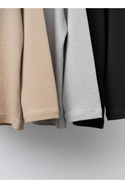 Magu Unisex Children's Cotton 3-Piece Long Sleeve T-Shirt Set – Beige, Gray Melange, Black