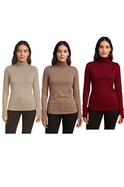 ALDAIYR 3 Pcs Round Neck Women's Long Sleeve Stretch Fabric Bodysuit with Fin...