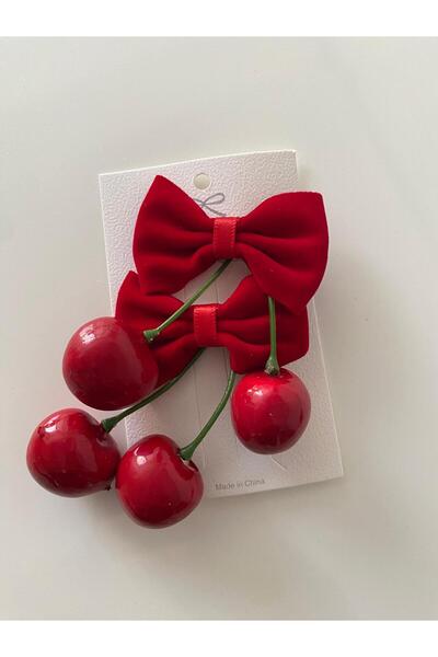 RSTM Boutique Cherry Detailed Velvet Ribbon Double Buckle Girl's School Red