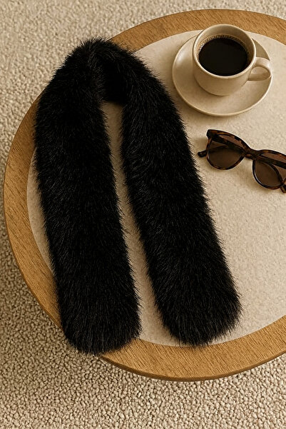 Netodak İçten Geçmeli Suni Kürk Yaka – Siyah Rengi, Ultra Yumuşak, Sabit Duru...