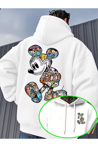 Zonsra Unisex Mickey Mouse Baskılı Kapşonlu Sweatshirt