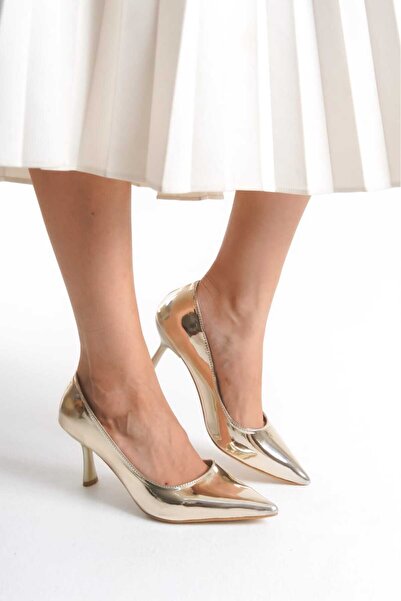 muhhu moda Χρυσό χρώμα Γυναικεία παπούτσια με κλειστό τακούνι με μυτερή μύτη ...