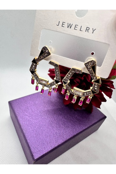 JEWELRY Zircon Stone Dangle Labyrinth Steel Earrings