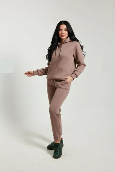 fh fashionhere Women's Soft Top and Bottom 3 Thread Brown Tracksuit Set with Side Pockets and Fleece Inside