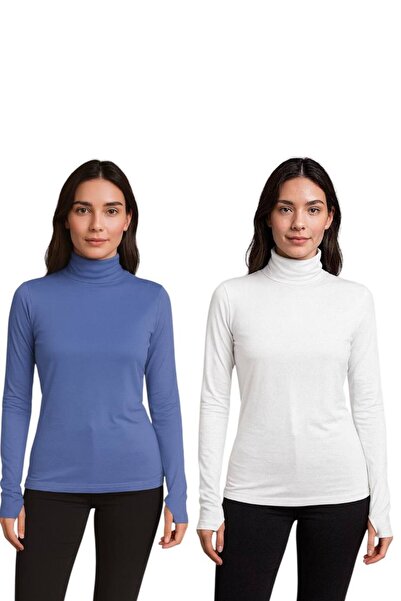 ALDAIYR 2 Дамски боди с дълъг ръкав, обло деколте и пръсти от ликра