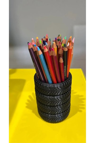 BUNUVER Auto Tire Black Pen Holder, Desk Top Tire Pen Holder Organizer