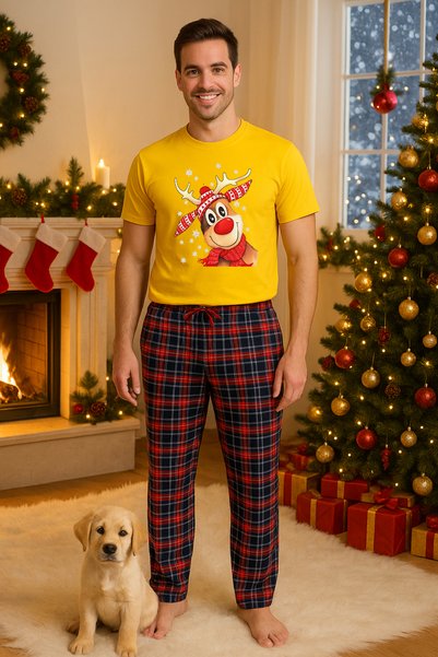 MVRDAR Set pijamale barbati bumbac Colectia Grinch Christmas, sarbatori de Cr...