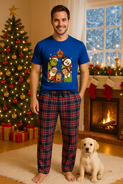 MVRDAR Set pijamale barbati bumbac Colectia Grinch Christmas, sarbatori de Cr...