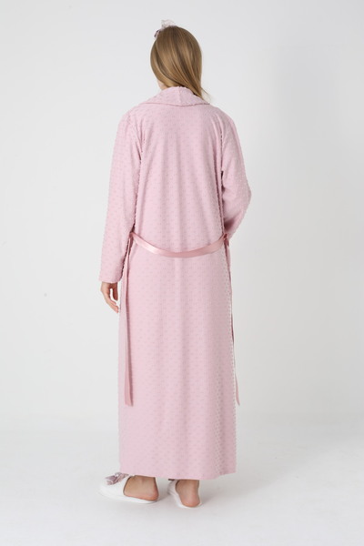 BLACKMORE Women's Pink Shawl Collar Jacquard Special Design Winter Cotton Maternity Nightgown-Dressing Gown Set