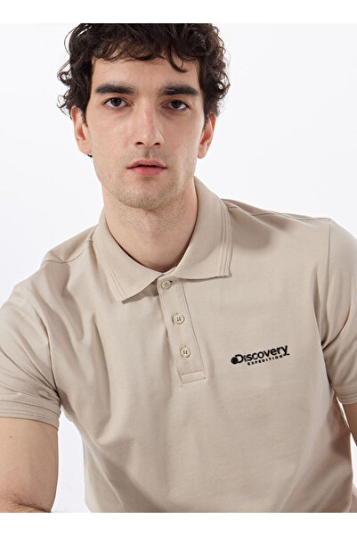 Discovery Expedition Bej Erkek Polo Yaka Basic Polo T-Shirt D4SM-TST3248