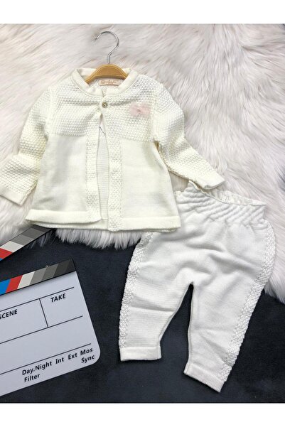 zavera for kids Baby Girl Knitted Detailed Knitwear Double Set - Jacket - Pants - 100% Cotton