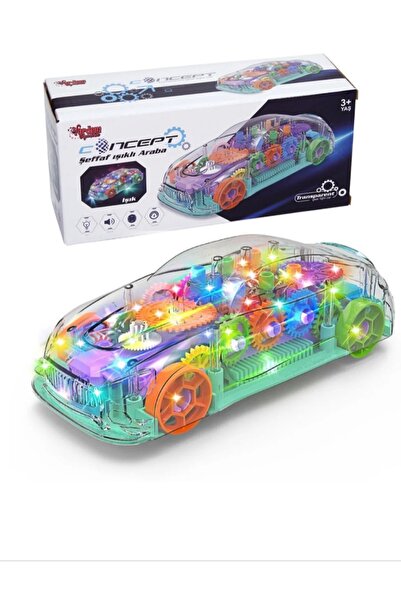 BESTTOYS Işıklı müzikli pilli çarpıp dönen şeffaf mekanik içerikli araba